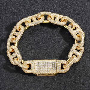 Chaîne de Bracelets à maillons cubains de 15MM pour hommes et femmes, Bracelet cubain plaqué or et argent pour hommes