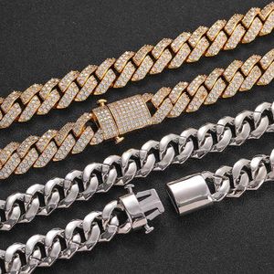 Collier en zircon pour hommes, boucle élastique de 15mm, chaîne cubaine en diamant, bracelet hip-hop tendance, accessoire personnalisé