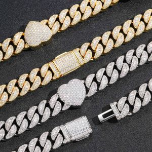 15mm Hip Hop forme de coeur chaîne à maillons cubains collier bracelet ensemble de bijoux Bling plein Zircon 18k véritable plaqué or