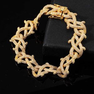 15 mm Hip Hop Punk Mens Thorns Thistles Bracelets de chaîne cubaine 5a bijoux en zircon
