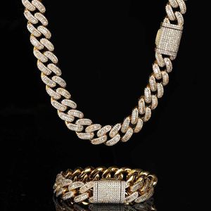 15 mm hiphop tennisketen ketting armbanden sieraden set 18k echte goud vergulde Cubaanse linkketen met zilveren cz diamanten