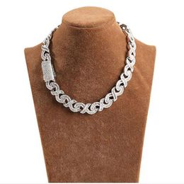 Collar de cadena de eslabones infinitos helados de 15 mm, chapado en oro blanco de 14 quilates, joyería de circonio cúbico con diamantes baguette, cadena cubana de 16 a 24 pulgadas298q