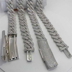 15mm lange sluiting Volledig Iced Out Moissanite Diamond Cubaanse ketting Sterling Zilver Vergulde Mannen Hip Hop Link