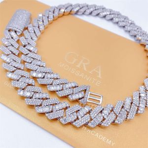 15 mm luxe Cubaanse linkketen Baguette Moissanite Diamant Cuban Link Silver met VVS Moissanite Diamond Cuban Link Chain