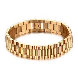 15 mm Luxury Men Watch Band Bracelet Gold plaqué en acier inoxydable STRAPS CUFF BRANGES BIELLY CADEAU 22 CM BR-201322S