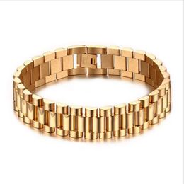 15 mm Luxury Men Watch Band Bracelet Gold plaqué en acier inoxydable STRAPS CUFF BRANGES BIELLY CADEAU 22CM BR-2012909