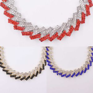 15mm Hommes Hip Hop Collier Miami Cuba Gourd Chaîne 2 Tons Rouge Noir Bleu Glace Cristal Punk Rappeur 2 Rangée Cz Chaîne Q0809