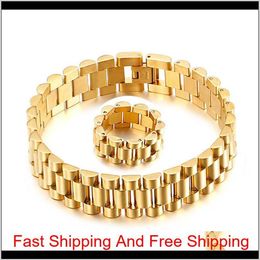 15 mm hombres mujeres reloj de acero inoxidable cadena de eslabones banda correa pulsera pulsera pulsera pulseras anillos oro hiphop correa de muñeca Li287N