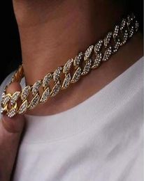 Collier cubain de 15 mm Miami Finition en or Full Iced 15 mm x 24quot Hip Hop Chain Bracelet 18K Gold plaqué HipHop Bijoux 7267011