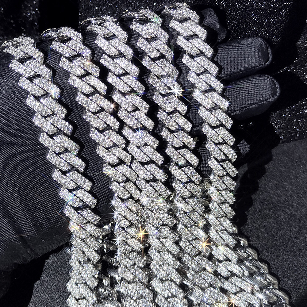 15mm Micro Pave Prong Kubanische Kette Halsketten Mode Hiphop Voll Iced Out Strass Schmuck Für Männer Frauen