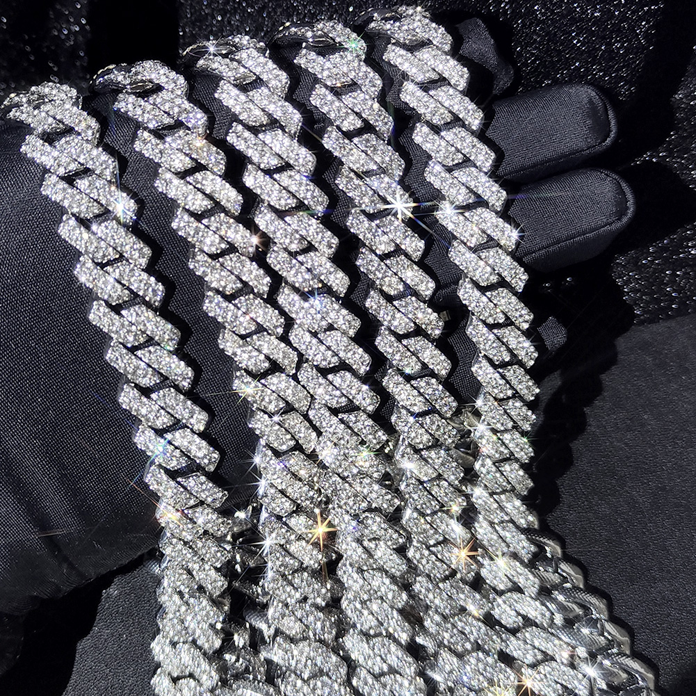 15 mm Micro Pave Prong kubansk kedja Halsband Mode Hiphop Full Iced Out Rhinestones Smycken För Män Kvinnor