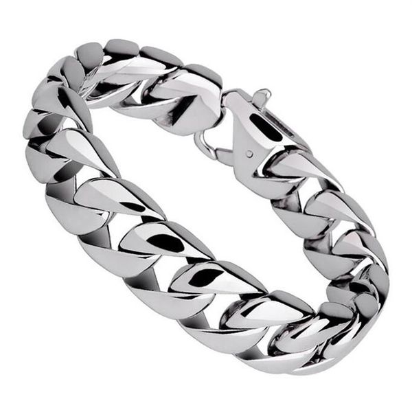 15mm Punk 316L en acier inoxydable hommes vélo Biker chaîne Bracelet or argent Rock Hiphop rond gourmette chaîne cubaine Bracelet Bangle2849