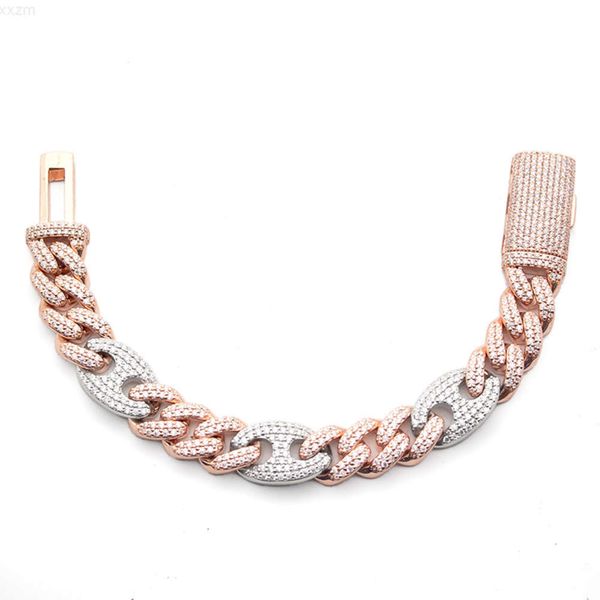 Bracelet de chaîne de liaison cubaine en or rose or Rose Gold 2 Tone