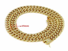 Collana da 15 mm di vendita europea e americana hip hop hiphop miami collana cubana da uomo con diamanti grande collana a catena in oro intero7519059
