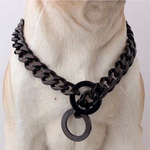 Chaîne de chien en acier inoxydable de 15 mm Colliers de compagnie des colliers pour animaux de compagnie Gol Silver Slip Collar pour gros chiens Pitbull Bulldog Y200515