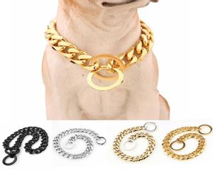 15mm en acier inoxydable chaîne de chien en métal formation colliers pour animaux de compagnie épaisseur or argent Slip chiens collier pour grands chiens Pitbull Bulldog Q13736621