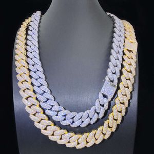 15 mm VVS Moissanite Iced Out Diamond Gold Color Chain Necklace 925 Sterling Silver Men Miami Cuban Link