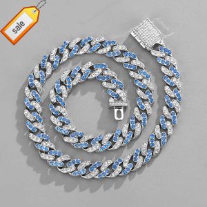 15mm Blanc Rose Bleu Diamants Géométrique Carré Glacé Cubain Lien Chaîne Collier pour Hommes