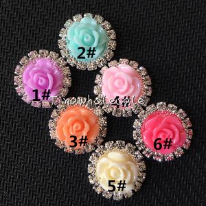 15mm Groothandel 48 stks Mix Kleur Lot Platback Resin Rose Flower Pearl Beads Metal Rhinestone voor Scrapbooking, Telefoon Deco