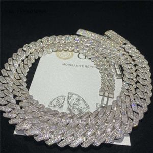 15 mm brede sterling sier hiphop sieraden aangepaste vlekkeloze vvs stokbrood Moissanite diamant Cuban Link Chain