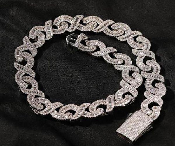 Collar de cadena de enlace infinito de 15 mm de ancho de 15 mm de 15 mm Baguette baguette diamante de diamante cúbico joyas de 16 pulgadas24 pulgadas cubanas cha5903691