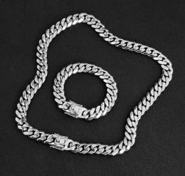 15 mm14K Gold vergulde roestvrijstalen zilvercodering enkele zes Cubaanse ketting heren ketting armband set drakenkop gesp hiphopstijl