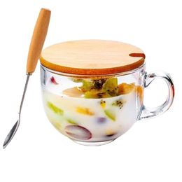 15 oz 450 ml de tasses de thé au lait en gros Gath pour le petit déjeuner en verre de café en verre avec couvercle en bambou et cuillère