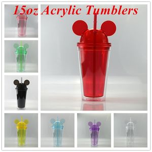 15oz acryl tuimelaars muis acryl reisbeker met rietjes sap wijnglas kinderen baby cartoon schattige plastic tuimelaar