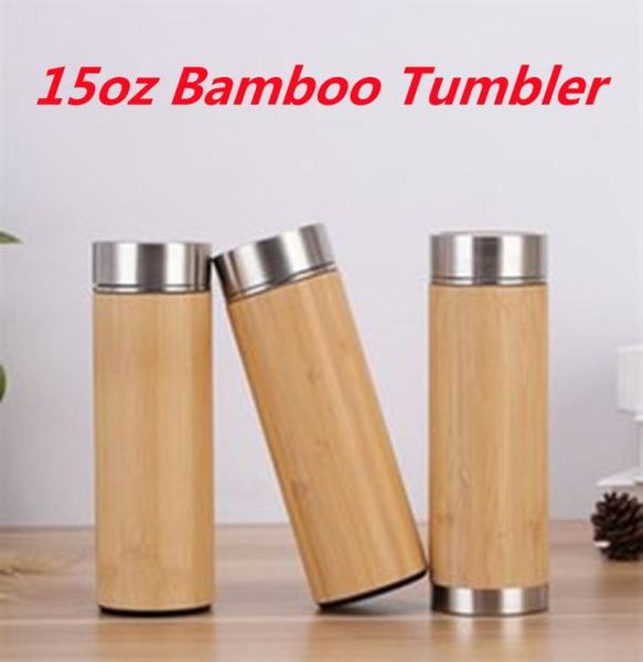 Tobile de bambou 15 oz 304 Bouteille d'eau en acier inoxydable Masse de café isolée Eco Friendly Visage Vacuum Straight Tumblers A035626667