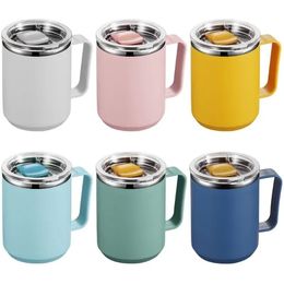 Tasse en acier inoxydable à double paroi de 15 oz avec poignée et couvercle tasse isolée portable pour le thé d'eau potable de voyage en plein air nouveau JJ 3.23