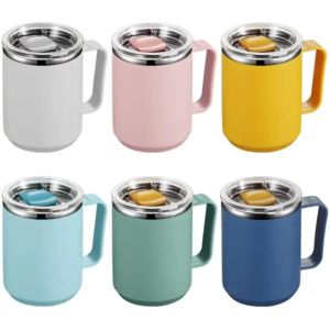 Tasse en acier inoxydable à double paroi de 15 oz avec poignée et couvercle tasse isolée portable pour le thé d'eau potable de voyage en plein air nouveau 1219