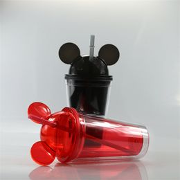 15 oz de vente chaude acrylique Mug de souris en acrylique tasses créatives de voyage avec gobeurs en plastique transparent en carton de paille pour enfants livraison gratuite par mer s