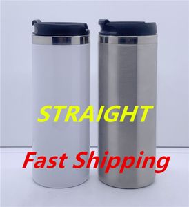 Vasos de sublimación rectos de 15 oz con tapas Botellas de agua de acero inoxidable Tazas de coche con doble aislamiento Café de oficina Tazas de leche para beber A12