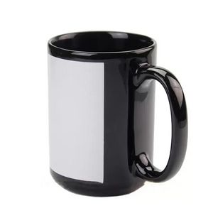 Tasse en céramique vierge à sublimation de 15 oz avec poignée ronde, couleur intérieure, surface noire, gobelet coloré mat, parois transparentes, voie maritime WHT0228