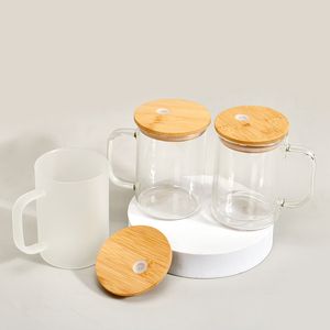 15oz sublimatie glazen koffiemokken sneeuwbolglas met bamboe deksel dubbele wandglas mok helder mat bier glas helder drinkglazen diy