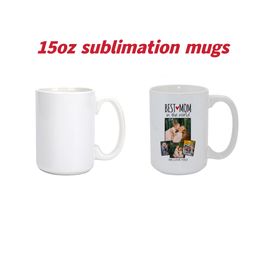 Tasses blanches à Sublimation de 15oz, tasses à café vierges, transfert de chaleur personnalisé, tasse d'eau en céramique, cadeau de fête, tasses à boissons