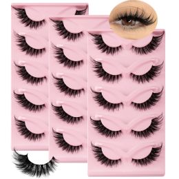15 paires / 3pack Cat Eye Cousshes 3d Natural Falers Lashes Fluffy Soft Cross Clear Band Lash Manga Lashs Wispy Eyellash Makeup