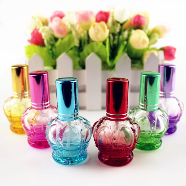 15 PC 12 ml coloré couronne vide verre bouteille de parfum petit échantillon Portable parfum rechargeable parfum pulvérisateur bouteille
