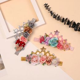 15pc/Lot Artificial Flower Headbandbaby Pearl Crown Headband Girls Po Prop Hair Bands Born Kids Hair Accessories 240328