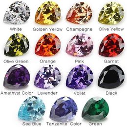 15 pièces-1 lot par couleurs Total perles taille 4x6mm-10x12mm forme de poire pierre de zircone cubique en vrac 3029