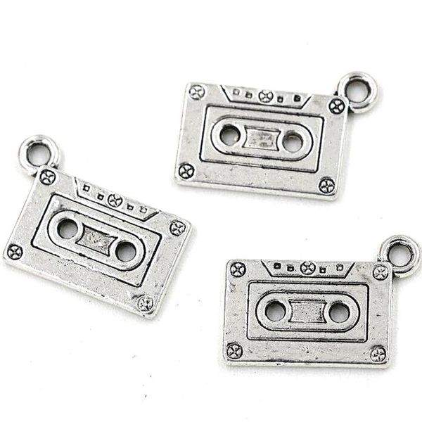 Colgantes de abalorios de cinta de casete para hacer joyas, pulsera, collar, accesorios de bricolaje, 23x16mm, plata antigua, 50 Uds.