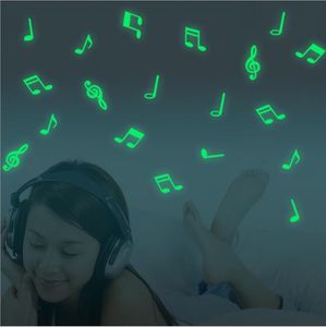 15 pièces/sac Notes de musique brillent dans le noir lumineux Fluorescent maison Stickers muraux décalcomanie maison chambre décoration