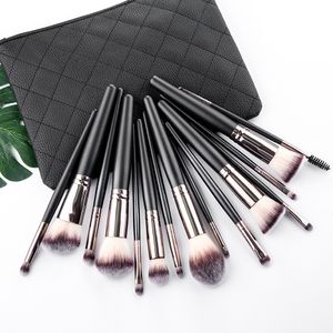 15pcs black Makeup Brush Set Eyelash Loose Powder Foundation Contour Blusher EyeShadow Eyebrow Lips Cosmetics Make up Brush Beauty Tools