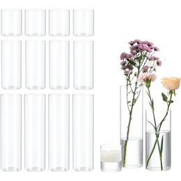 15 Uds jarrones cilíndricos de vidrio transparente para centros de mesa florero huracán flotante candelabro decoración del hogar habitación 240318