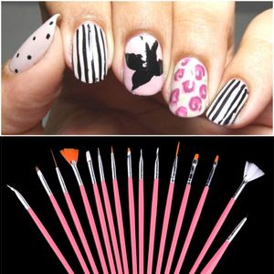 15pcs nagelborstels DIY Acryl Set Tool UV gel Pink Pen Pool Nagel Painting Art Brush Kit #T487