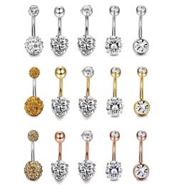 15 pièces exquis et à la mode mixte zircon nombril bouton piercing bijoux double tête cristal argile boule cloche corps bijoux ensemble hea6343300