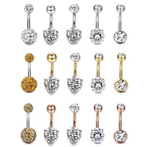 15 stks prachtige en modieuze gemengde zirkoon navel knop piercing sieraden dubbele kop kristal klei bal bell body sieraden set hea234b