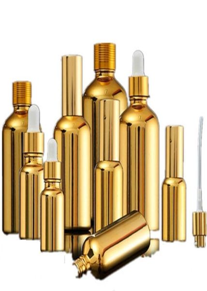 15pcs Botellas de aceite esencial de vidrio dorado Vial Cosmética Empaca de suero Bomba de la botella de la botella de la botella de aerosol 52030 ml 204801016