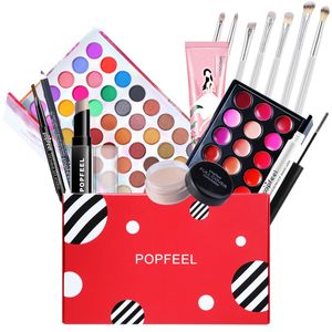 15 pièces en 1 ensemble de maquillage Palette de fard à paupières surligneur bronzant correcteur Eyeliner pinceaux Kit de rouge à lèvres POP006B