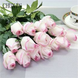 15pcs / lot Fleur artificielle Real Touch Hydrating Rose Home Decoration Fake Flow Flow Marid Bride Bouquet Valentines Day Gift 240407